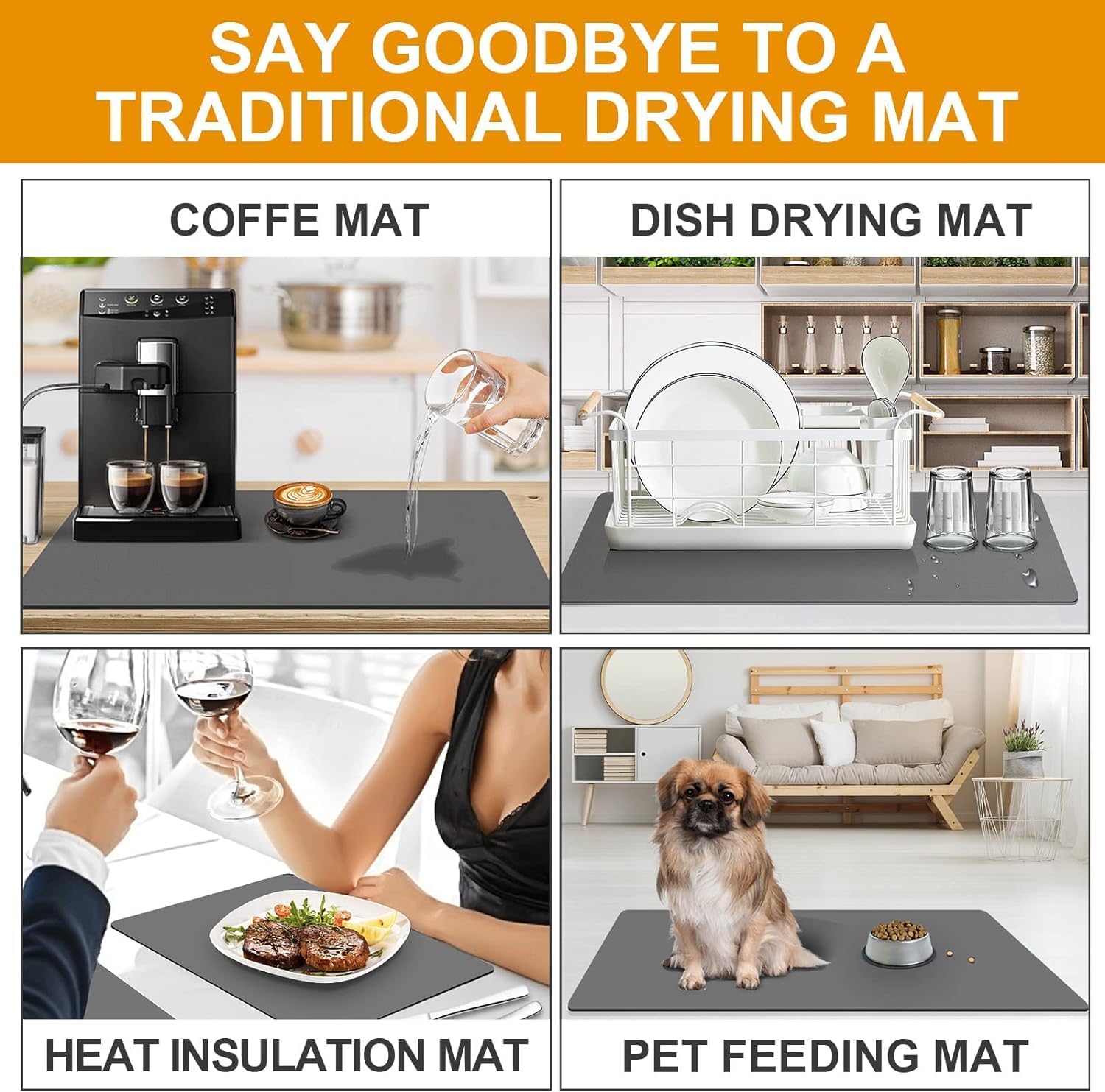 Whitoplus Kitchen Utensil Dish Drying Mat | Quick Dry Water Absorbent | Extra-Large Drying Mats For Kitchenware | Super Draining